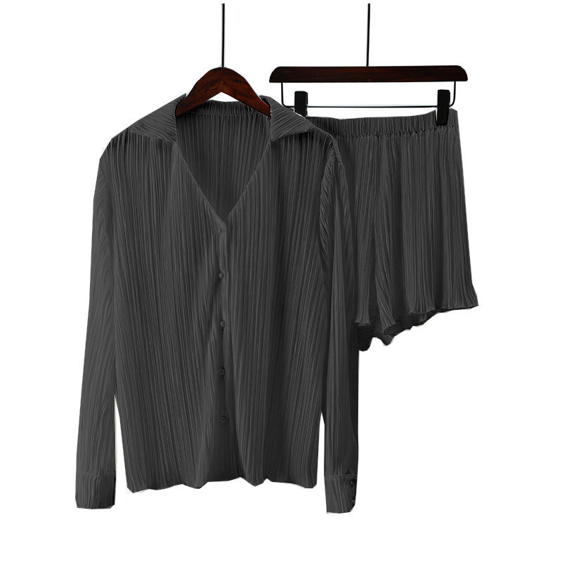 Ladies Long Sleeve Lapel Shorts Fashion Set