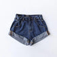 Fashion Five-color Elastic Waist Rolled Edge Denim Shorts Women