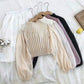 Round Neck Lantern Sleeve Chiffon Patchwork Sweater