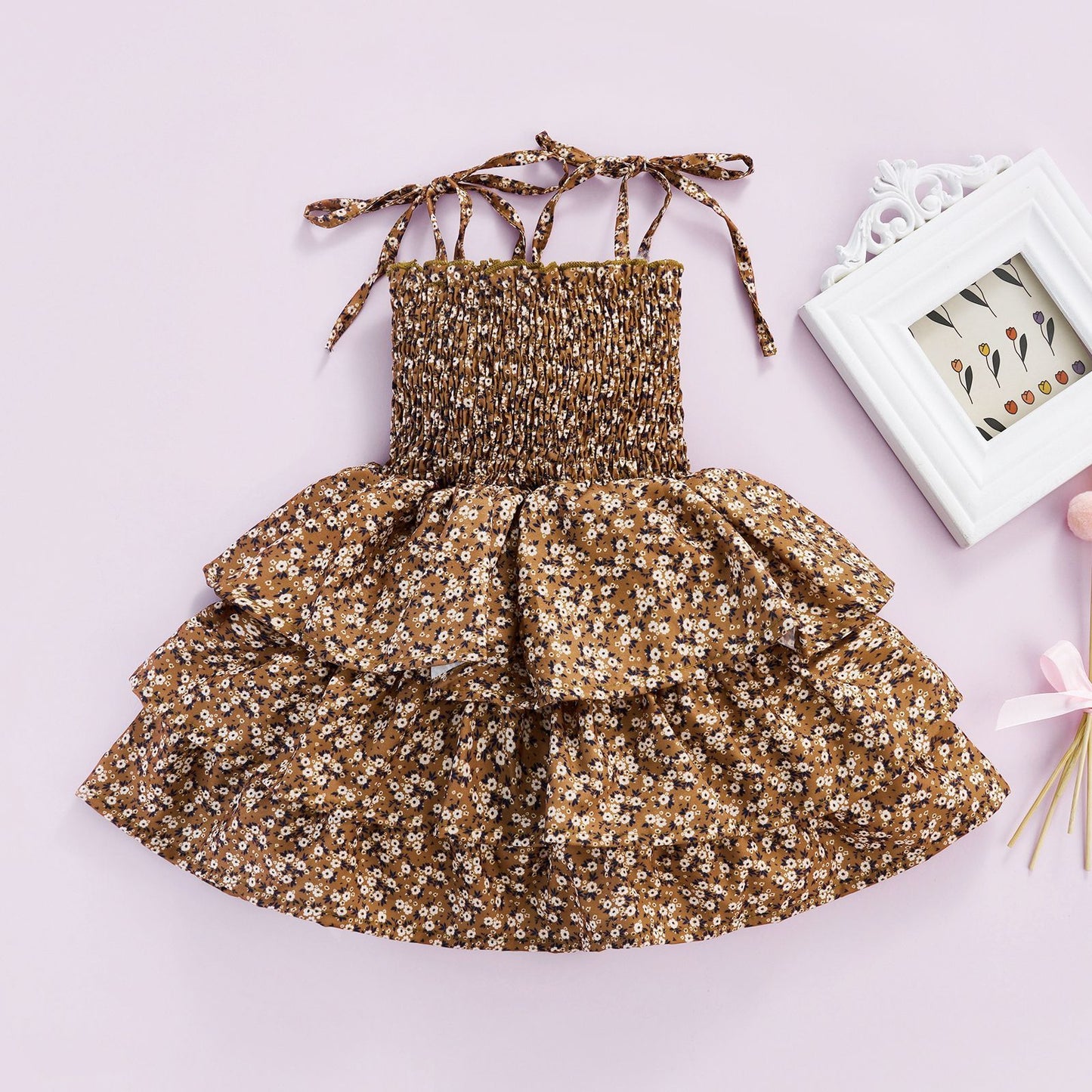 Minimalist Creativity Girls' Floral Strap Dress