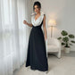 A High-end And Elegant V-neck Sleeveless Dress With Contrasting Colors
