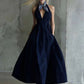 Womens Retro Sleeveless Tie-Waist A-Line Midi Dress With V-Neck