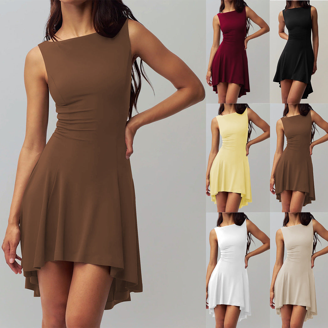 Sleeveless Off-neck Dress Waist Slimming Back