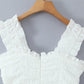 White Puff-Shoulder Ruffle-trimmed Sweet Vest Dress With Drawstring Waist And Pleats