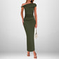Fashion Solid Color Oblique Shoulder High Waist Dress