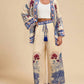 Fashion Vacation Style Printed Cardigan Long Sleeve Wide Leg Pants Two-piece Set