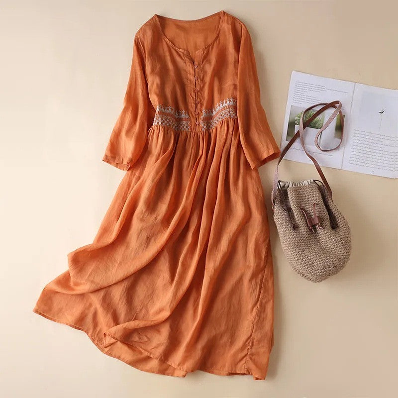 Literary Retro Ethnic Embroidery Dress Temperament