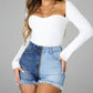 Short d'été en jean taille haute amincissant avec fermeture éclair
