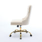 A&A Furniture Office Chair,Modern Velvet Upholstered Tufted Button Home Office Chair With Golden Metal Base,Adjustable Desk Chair Swivel Office Chair Beige