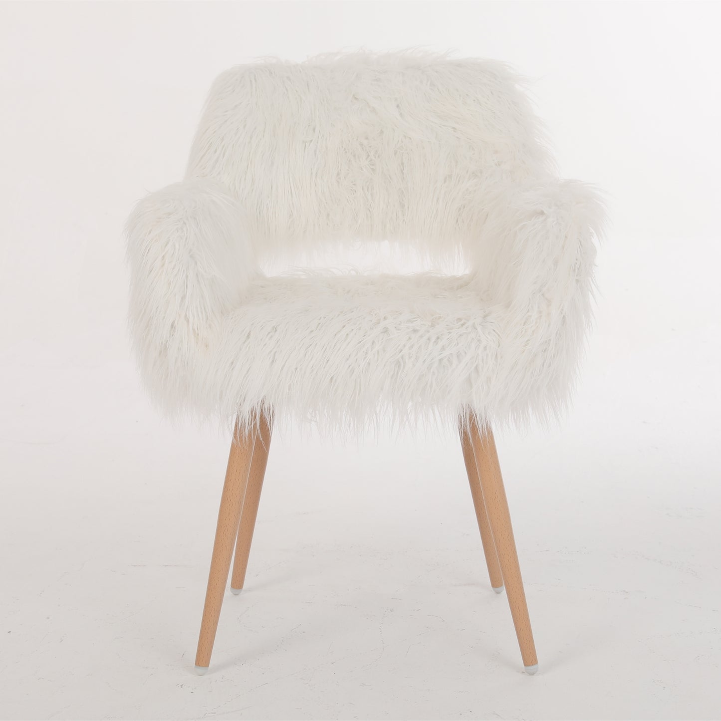WHITE Faux Fur Upholstered Make Up Chair Side Dining Chair With Metal Leg WHITE Beech Metal Leg