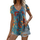 Women's Multicolor V-Neck Printed Short Sleeve T-Shirt