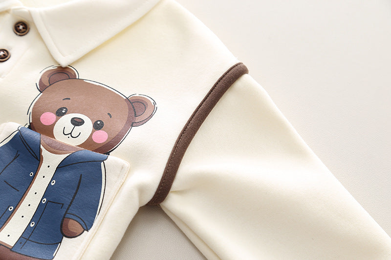 Korean Fleece-lined Two-piece Suit Baby Children Warm Suit