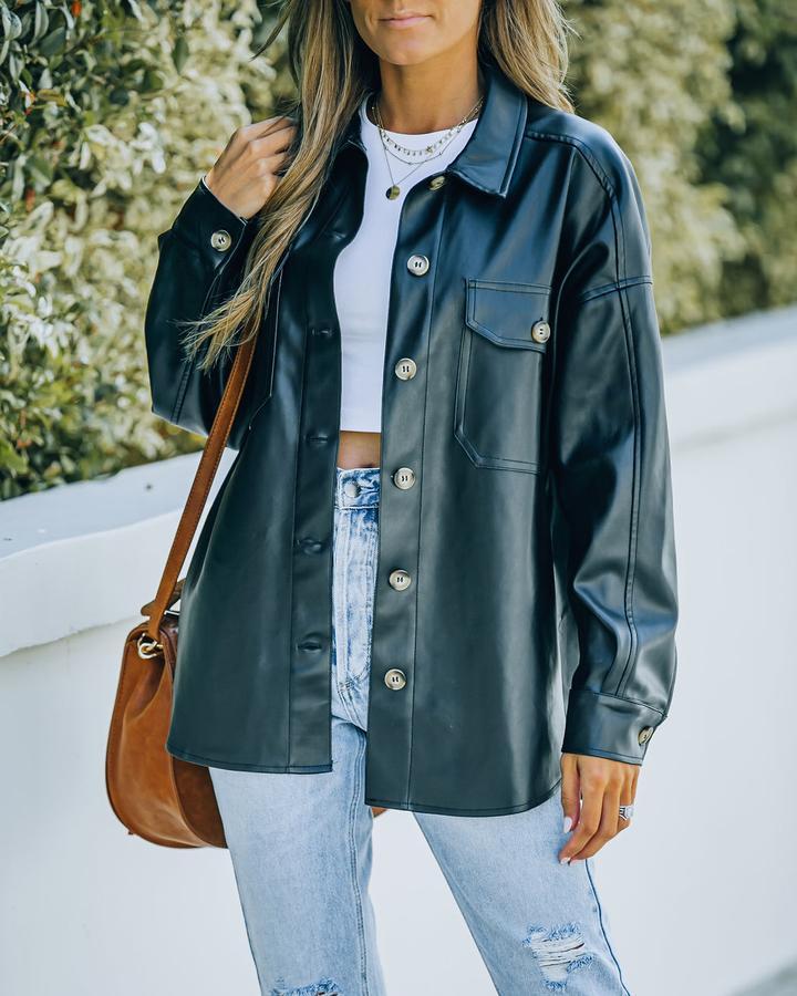 New Loose Casual Single Breasted Lapel Leather Jacket