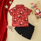European And American Boys' New Short-sleeved Christmas Printed Shirt And Shorts Suit