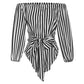 European And American Black And White Striped Fashion Off-shoulder Shirt