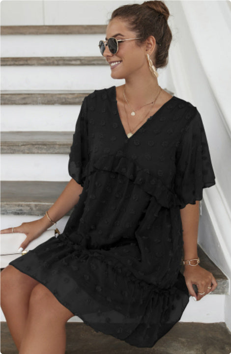 Robe décontractée en jacquard à boules de poils pour femme