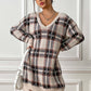 Robe à carreaux à col en V, décontractée, ample, à manches longues, vêtements pour femmes, automne et hiver