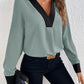 Women's V-collar Contrast Color Casual Shirt