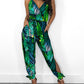 Peacock Feather Print Sleeveless Slit