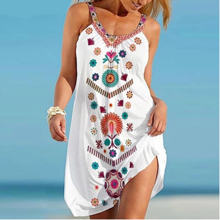 Robe ample décontractée sans manches à imprimé floral, gilet, jupe