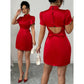 Womens Fashion Half-Neck Hollow-Out Bow-Knot Dress