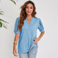 Women's Top Casual V-Neck Solid Color Puff Sleeves