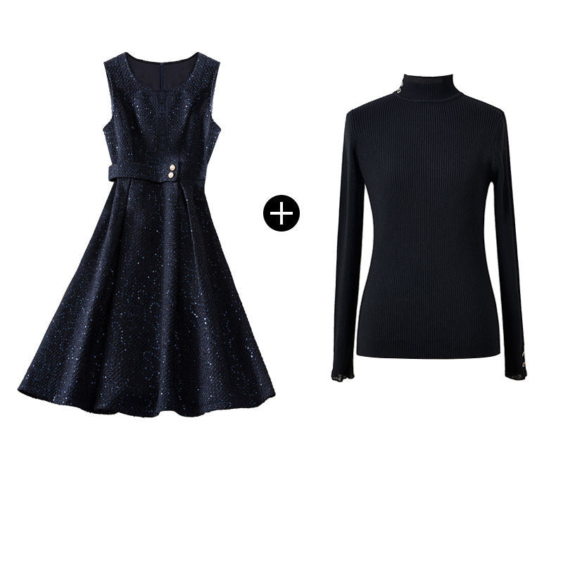 Round Neck Women's Tweed Dress Base