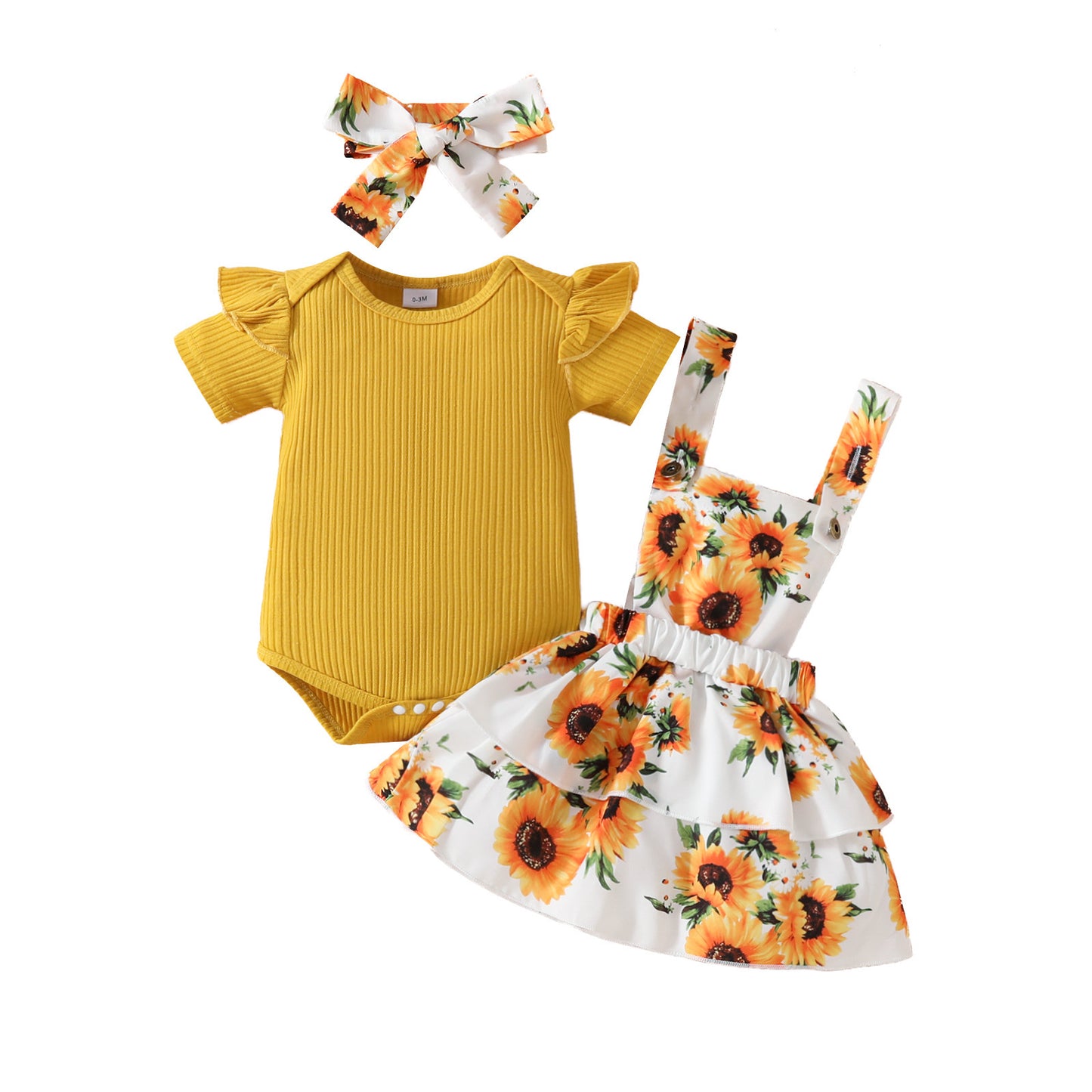 Ensemble jupe-jupe décontractée à manches courtes et bretelles pour bébé fille, motif floral et fruité, été
