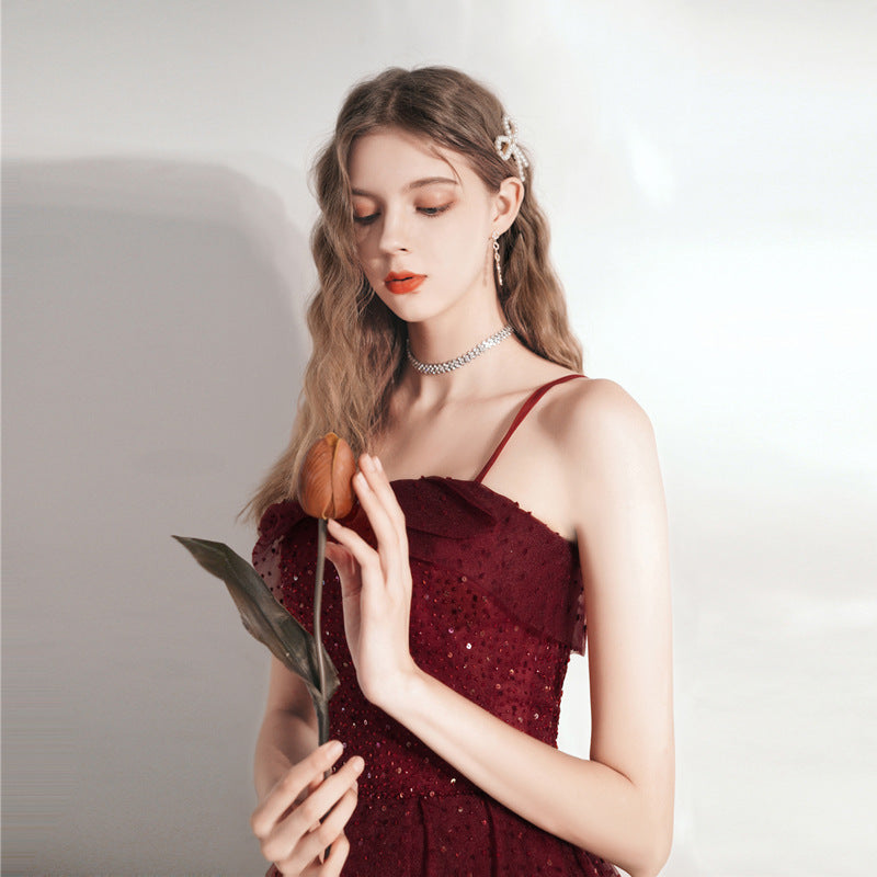 Robe de mariée pour femme, jupe mi-longue rouge