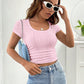 Low Round Neck Eyelet Short Slim T-shirt For Women