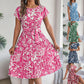 Robe plissée à manches courtes et ourlet large, élégante, style européen et américain
