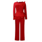 Long Sleeve Mesh Splicing Beads Banquet Plus Size Jumpsuit