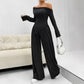 Solid-color Elegant Off-shoulder Sleeveless Shirt And Wide-leg Pants Set For Women