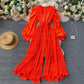 Retro Fairy One-piece V-neck Puff Sleeve Waist Waist