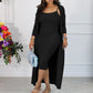 European And American Women's Clothing Casual Solid Color Suspender Skirt Long Twinset