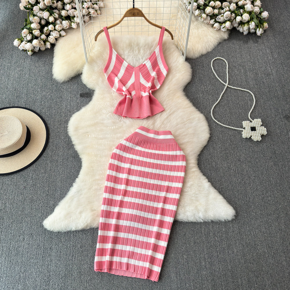 Summer V-neck Camisole And Pencil Skirt Two-piece Set