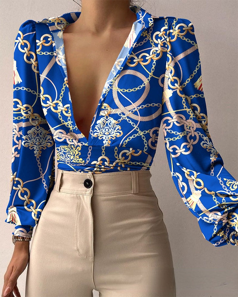 Women's Fashion Deep V Shirt Collar Top