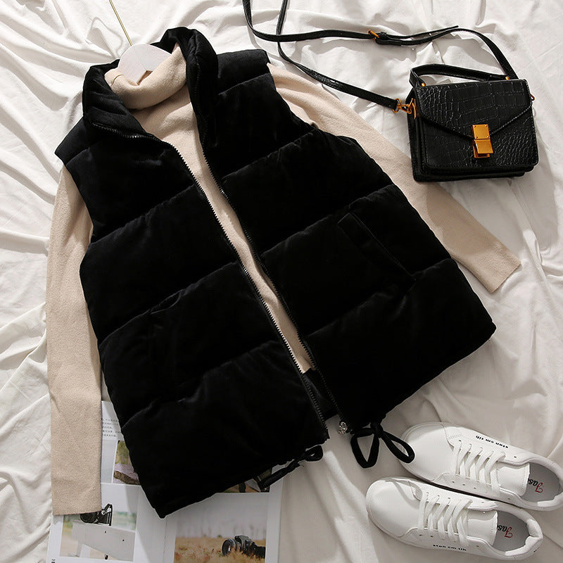 Gold Velvet Cotton Women's Short Loose Padded Vest