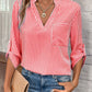 Women's V-neck Pullover Striped Printed Long Sleeves Casual Shirt