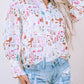 Color Stitching Turnover Neck Shirt Loose Abstract Printing