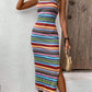 Robe décontractée à rayures sans manches et col carré pour femme