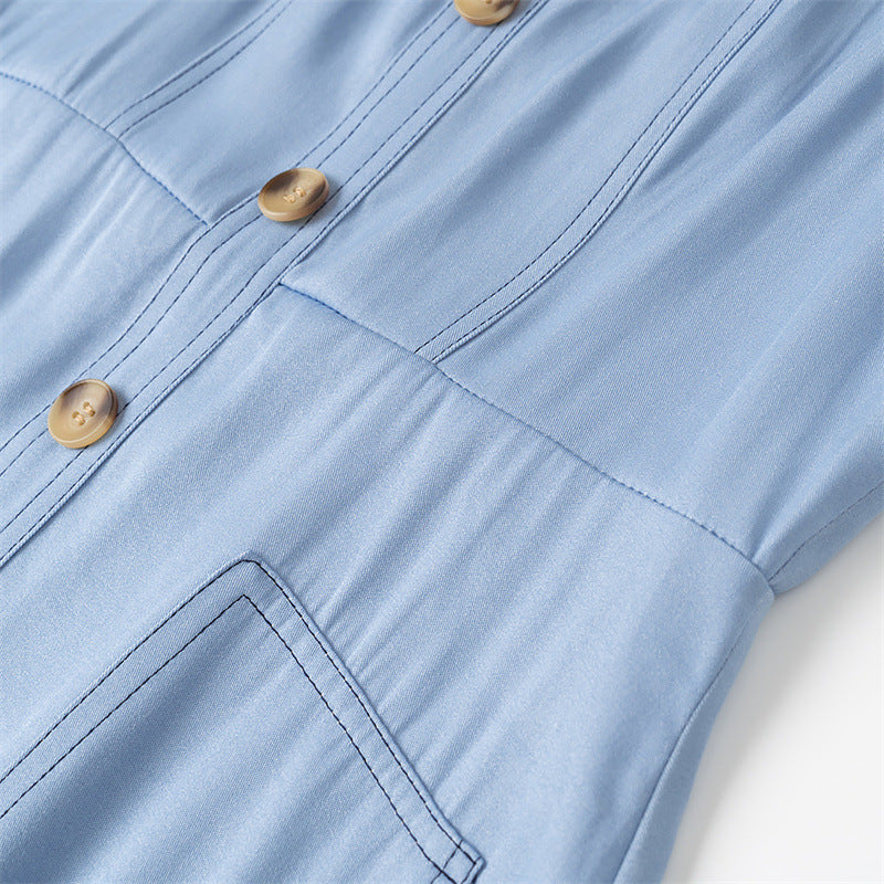 Single-breasted Mid-length Slim Fit Denim Dress