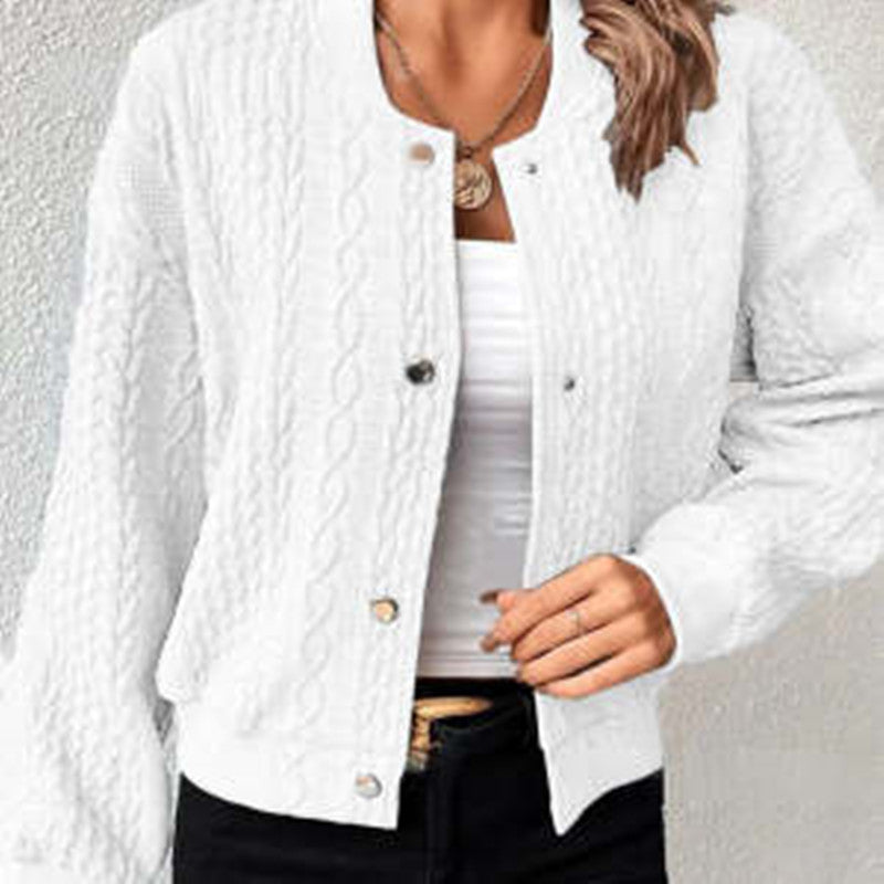 Comfortable Loose Jacquard Stand Collar Single-breasted Top