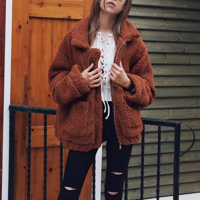 BF Wind Long Sleeve Pocket Casual Loose Plush Jacket