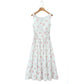 New Summer Cream Rose Printed Lace Up Mid-length Sling Dress