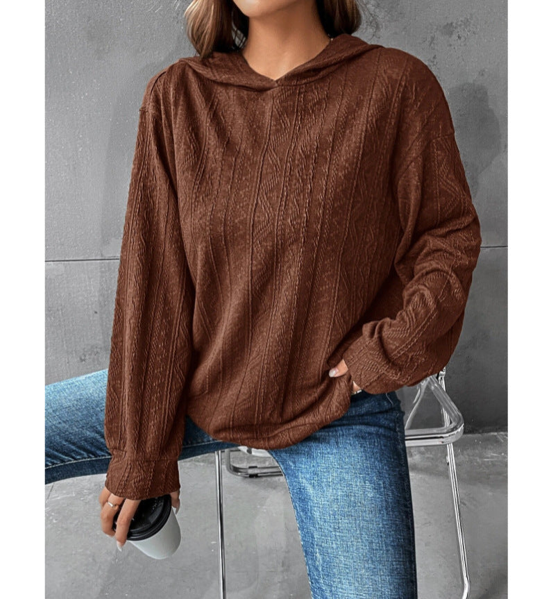Sweat-shirt à capuche décontracté à manches longues et couleur unie pour femme, collection automne