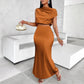 Women's Solid Color Satin Dress Midriff Outfit Suit