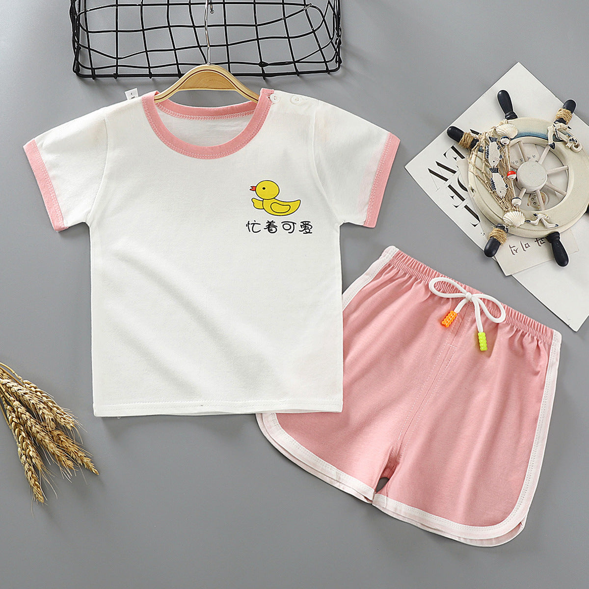 Costume à manches courtes pour enfant Costume deux pièces en coton