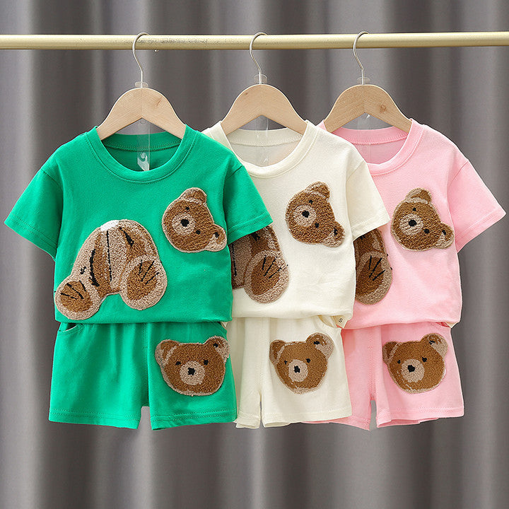 T-shirt à manches courtes en coton avec dessin animé pour garçon et fille