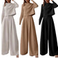 Loose-fitting Solid Color Long Sleeves Casual Two-piece Suit Wide Leg Pants Suit